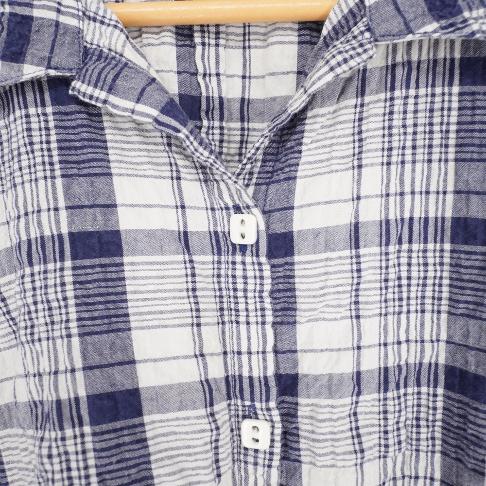 Habitat Plaid Button Up Shirt Women S Blue Crinkle Relaxed Pocket Cotton Stretch - Picture 4 of 13